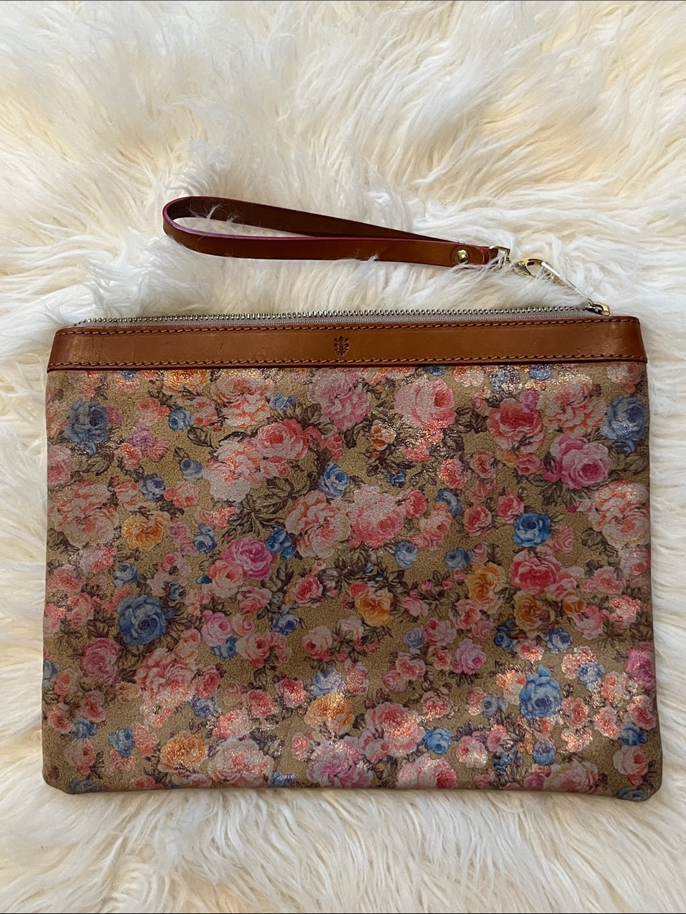 Floral Print Wristlet Clutch in Brown and Multicolor